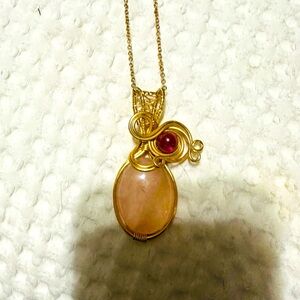 Hand wrapped Rose Quartz pendant with chain
